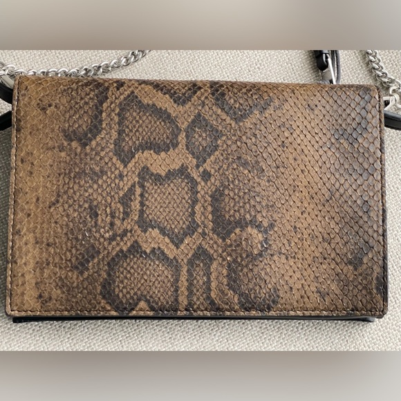 New All Saints Claremount Leather Chain Snake Crossbody Bag In Light Olive - Picture 11 of 13